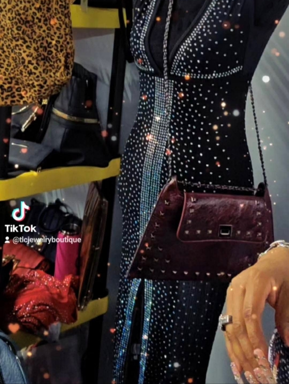 Studded burgundy Shoulder Bag
